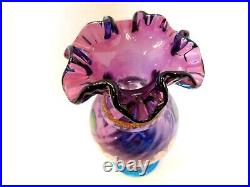FENTON? Mulberry Art Glass Vase Bill Fenton 50 Years Hand Painted Signed 1996