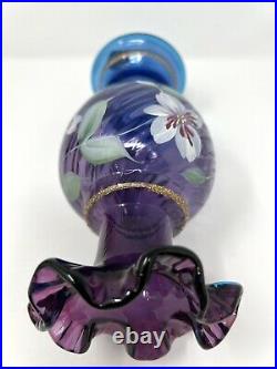 FENTON Mulberry Art Glass Vase Bill Fenton 50 Years Hand Painted Signed 1996