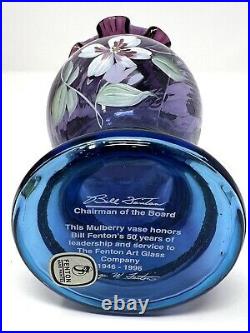 FENTON Mulberry Art Glass Vase Bill Fenton 50 Years Hand Painted Signed 1996
