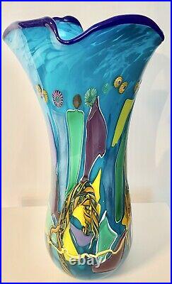 Fabulous Dutch Schulze Rare Gallery Hand Blown Art Glass Vase Signed 15H Signed