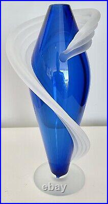 Fabulous Vitrix Art Glass Studio Rare Gallery Cloak Vase Aqua Signed 9H