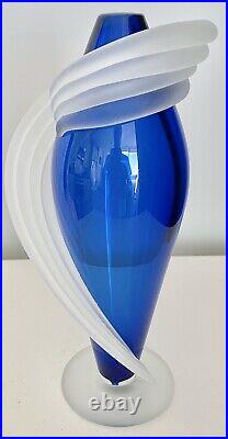 Fabulous Vitrix Art Glass Studio Rare Gallery Cloak Vase Aqua Signed 9H