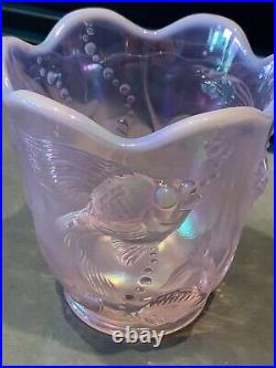 Fenton 1990's French Opalescent Iridized Glass Atlantis Koi Fish Vase 6.5H