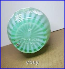 Fenton 95th Anniversary Green Iridescent Hand Painted Flowers Glass Signed Vase