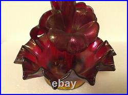 Fenton Art Glass Deep Ruby Red Color Stretch 5 Pc Epergne Ruffled GORGEOUS