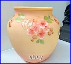 Fenton Art Glass Hand Painted Pink Burmese Vase New Old Stock