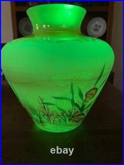 Fenton Art Glass Iridized & Hand Painted Seascape Vase LE 77/750 Signed