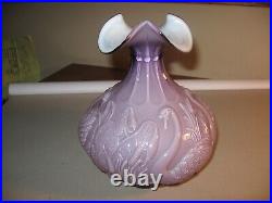 Fenton Art Glass Lilac Swan Cased Vase QVC Exclusive Signed Bill & Frank Fenton