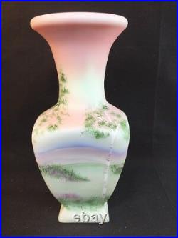 Fenton Art Glass Lotus Mist Burmese Log Cabin Vase Signed George Fenton LIMITED