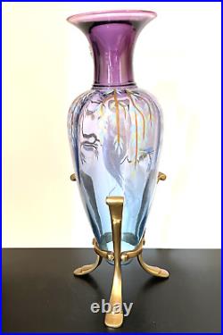 Fenton Art Glass Mulberry Blue Mystical Bird Amphora Vase 14.5 inches Signed