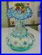 Fenton-Art-Glass-Vase-1999-Qvc-Aquamarine-Rib-Optic-Cobalt-Edge-HP-Floral-01-yxlq