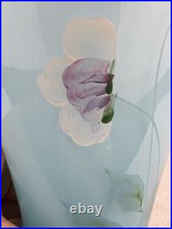 Fenton Art Glass Vase Blue Topaz Overlay 2002 Hand Painted Poppies Signed 9 3/4