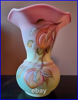 Fenton Burmese Glass Peach Tree Vase Signed by George Fenton and D. Zarleur