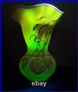 Fenton Burmese Glass Peach Tree Vase Signed by George Fenton and D. Zarleur