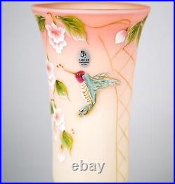 Fenton Burmese Hand Painted Hummingbird Vase Signed Limited Edition Glass Base