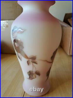 Fenton Burmese Pink 9 Hummingbird Vase Signed and numbered