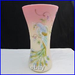 Fenton Burmese Regal Peacock Hand Painted Vase Special Order LE 2004 W385