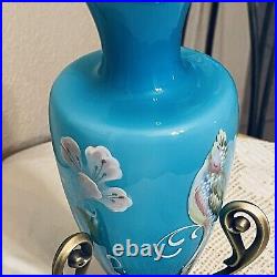 Fenton Cased Blue Glass Vase On Stand Landmark Collection 2005 Signed #6756/8800