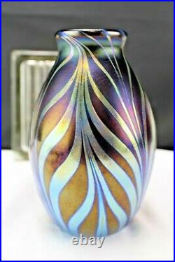 Fenton FAVRENE FEATHERS Pulled Feather DAVE FETTY Signed 2002 Sample Vase OOAK
