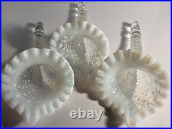 Fenton French White Opalescent Moonstone Hobnail Glass 3 Horn Epergne Vintage