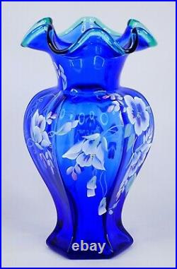 Fenton Glass Cobalt Blue Hexagon Vase Bill Fenton 75 Year Celebration 1998