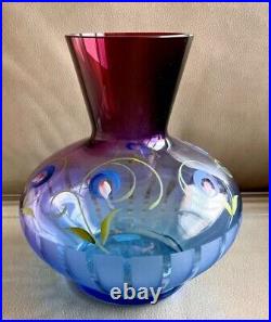 Fenton Glass Deco Floral On Mulberry Vase Hand Painted Hand Signed