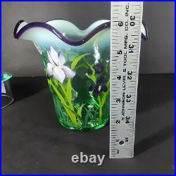 Fenton Glass Exclusive Diamond Optic Pattern with Hand painted Iris Flip Vase