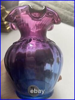 Fenton Glass Mulberry vase 4.5 tall Signed by Don Fenton 1997 -To? Lorraine