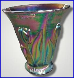 Fenton Glass Purple Amethyst Carnival 3D Embossed Tulip Vase