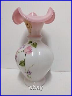 Fenton Glossy Rosalene Floral Hand Painted Vase Signed Special Order 2011