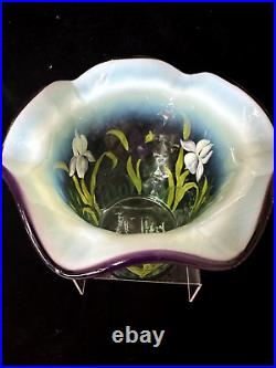 Fenton Green Opal Glass Purple Iris Flip Vase Designer Showcase Series Signed