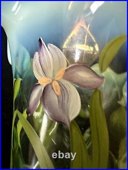 Fenton Green Opal Glass Purple Iris Flip Vase Designer Showcase Series Signed