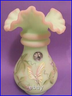 Fenton H. P. Lotus Mist Burmese Butterfly Vase #c 20146-signed By George W Fenton
