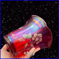 Fenton Hand Painted Iridescent Floral Stretch Glass Vase Multicolor Glass Signed