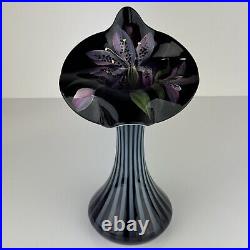 Fenton Jack in the Pulpit Amethyst Purple Glass Optic Vase Hand Painted Orchid