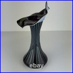 Fenton Jack in the Pulpit Amethyst Purple Glass Optic Vase Hand Painted Orchid