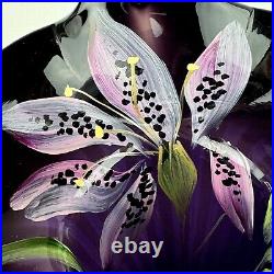 Fenton Jack in the Pulpit Amethyst Purple Glass Optic Vase Hand Painted Orchid