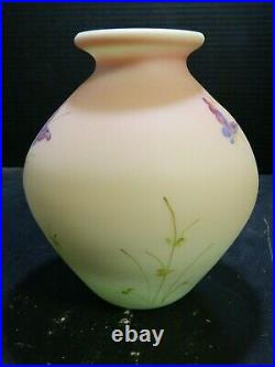 Fenton LE Hand Painted Green Burmese Butterfly Uranium Glass 7 Vase Excellent