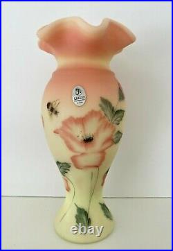 Fenton Let's Bee Burmese Poppy Hand Painted Vase Limited Edition 450/2500 signed