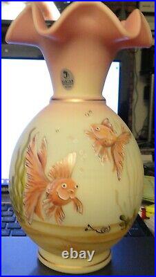 Fenton Ltd Ed Signed Burmese Satin 2001 Veil Tail Habitat Vase withorig. Box&Card