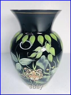 Fenton Midnight Safari Jungle Vase 3X SIGNED 728 Limited Edition 2001 Sticker