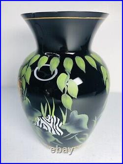 Fenton Midnight Safari Jungle Vase 3X SIGNED 728 Limited Edition 2001 Sticker