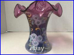 Fenton Mulberry Hand Painted Basket-Vase Signed & Numbered Limited Edition Nice