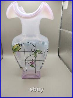 Fenton Opalescent Art Glass Vase Signed B Williams