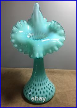 Fenton Persian Blue Opalescent Coin Dot JIP-Jack in the Pulpit -Tulip VASE 11H