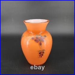 Fenton Persimmon Red Orange Cased Vase Hand Painted Purple Florals by T Kelley