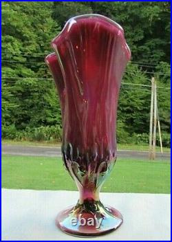 Fenton Plum Opalescent Iridized Lily of the Valley Handkerchief Vase 7.5H VTG