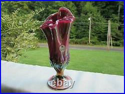 Fenton Plum Opalescent Iridized Lily of the Valley Handkerchief Vase 7.5H VTG