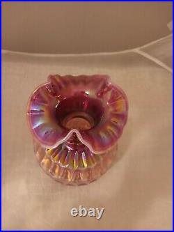 Fenton Raspberry Plum Carnival Opalescent Glass Thumbprint Vase 7.5H Rare