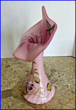 Fenton Rosalene Jack in the Pulpit Tulip Hummingbird Signed Vase NEW